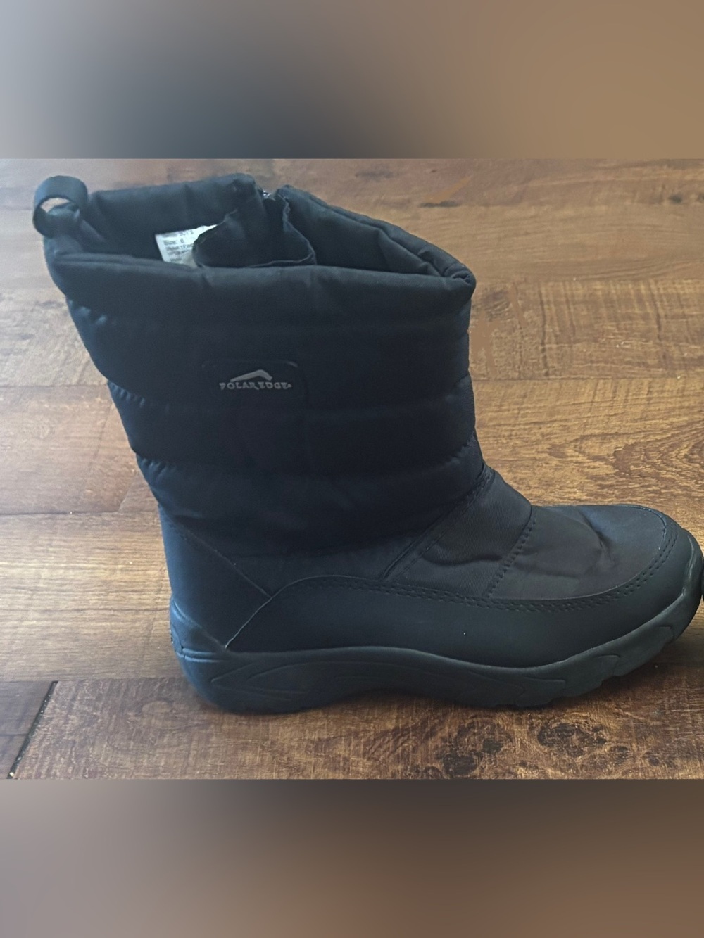 Polaredge boy youth big kids Black Zip winter snow boots  quilted Sz 6 black